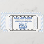 Blue Chevron  Train Ticket Baby shower Kaart (Voorkant / Achterkant)