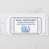 Blue Chevron  Train Ticket Baby shower Kaart (Voorkant)