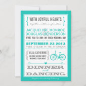 Blue Chevron Trendy Bicycle Hearts Wedding Invite Kaart (Voorkant)
