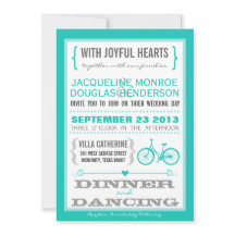 Blue Chevron Trendy Bicycle Hearts Wedding Invite