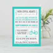 Blue Chevron Trendy Bicycle Hearts Wedding Invite Kaart (Staand voorkant)