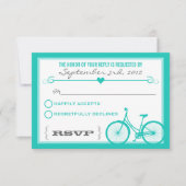 Blue Chevron Trendy Bicycle Hearts Wedding RSVP (Voorkant)