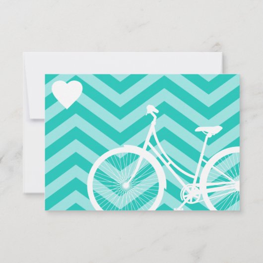 Blue Chevron Trendy Bicycle Hearts Wedding RSVP (Achterkant)