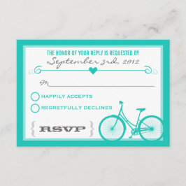 Blue Chevron Trendy Bicycle Hearts Wedding RSVP Kaartje