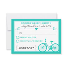 Blue Chevron Trendy Bicycle Hearts Wedding RSVP