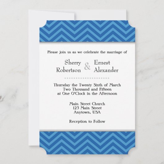 Blue Chevron Wedding Invitations Kaart (Voorkant)
