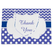 Blue Chevron & White Polka Dots Baby shower Party Groot Cadeauzakje (Voorkant)