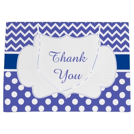 Blue Chevron & White Polka Dots Baby shower Party Groot Cadeauzakje (Voorkant)