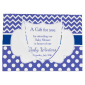 Blue Chevron & White Polka Dots Baby shower Party Groot Cadeauzakje (Achterkant)