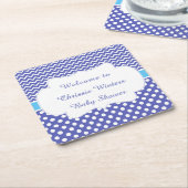 Blue Chevron & White Polka Dots Baby shower Party Kartonnen Onderzetters (Schuin)