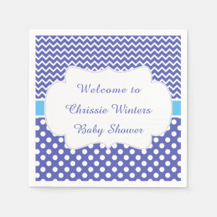 Blue Chevron & White Polka Dots Baby shower Party Servet