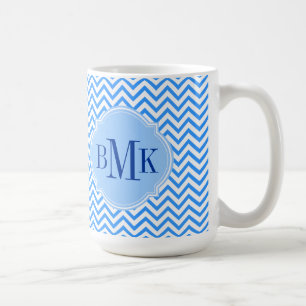 Blue Chevron Zigzag Pattern Monogram op persoonlij Koffiemok