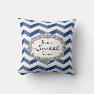 Blue Chevrons Home Sweet Home of Monogram Kussen