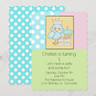Blue Chic Babys First Birthday Invitation Kaart