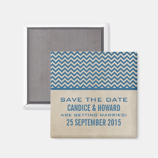 Blue Chic Chevron Save the Date Magnet (Voorkant / Achterkant)