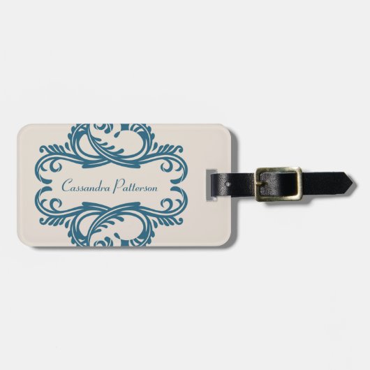 Blue Chic Damask Bagagelabel (Voorkant horizontaal)