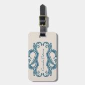 Blue Chic Damask Bagagelabel (Voorkant verticaal)