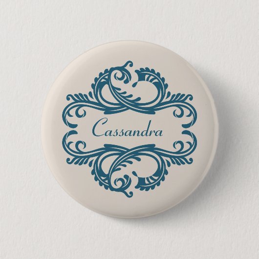 Blue Chic Damask Button (Voorkant)