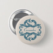 Blue Chic Damask Button (Voorkant /achterkant)