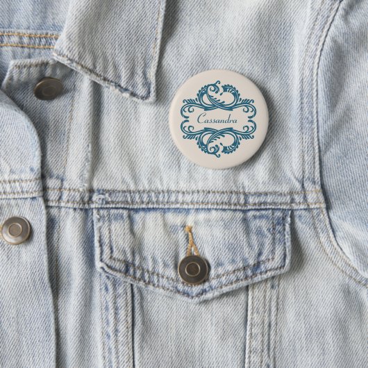 Blue Chic Damask Button (In situ)