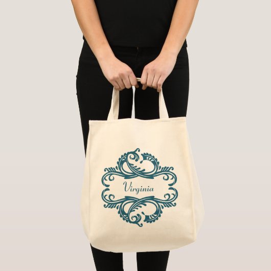 Blue Chic Damask Canvas tas (Voorkant (product))
