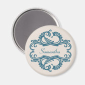 Blue Chic Damask Magnet (Voorkant / Achterkant)