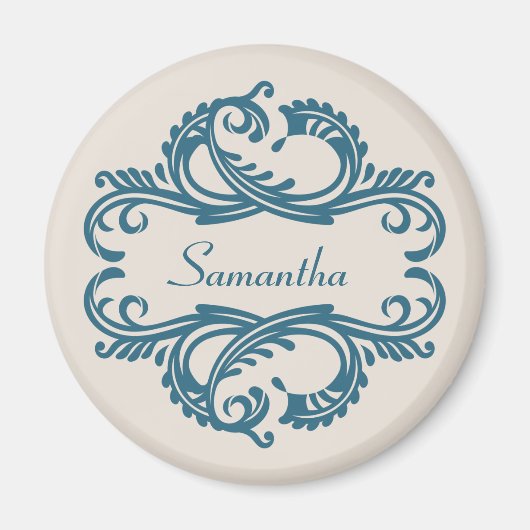 Blue Chic Damask Magnet (Voorkant)