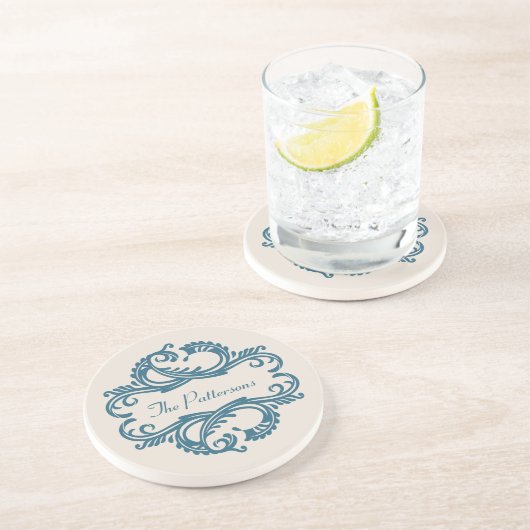 Blue Chic Damask Onderzetter (Zijkant)