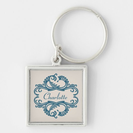Blue Chic Damask Premium-Sleutelhanger Sleutelhanger (Voorkant)