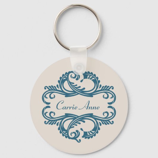 Blue Chic Damask Sleutelhanger (Voorkant)