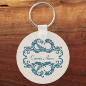 Blue Chic Damask Sleutelhanger (Voorkant)