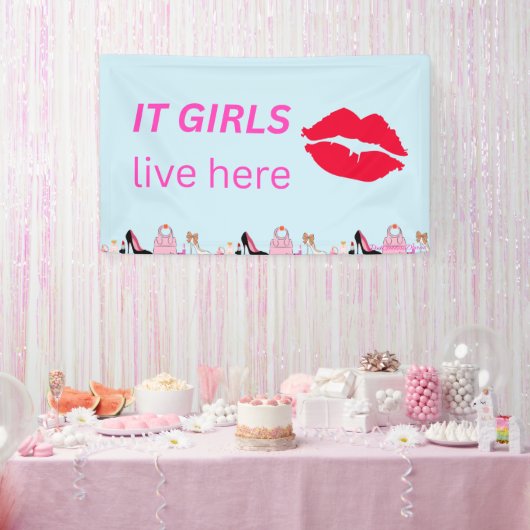 Blue Chic Girls Party Lipstick Dorm Sign Spandoek (Feest)