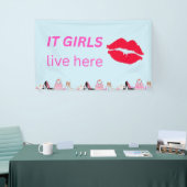 Blue Chic Girls Party Lipstick Dorm Sign Spandoek (Beurs)