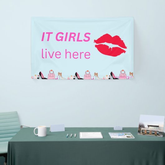 Blue Chic Girls Party Lipstick Dorm Sign Spandoek (Beurs)