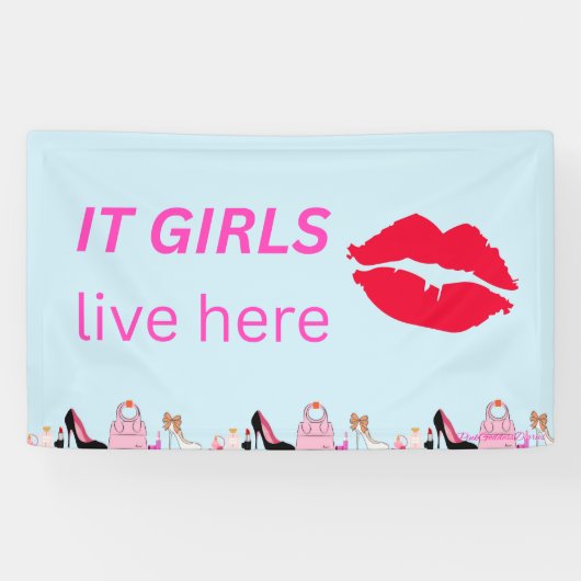 Blue Chic Girls Party Lipstick Dorm Sign Spandoek (Horizontaal)