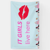 Blue Chic Girls Party Lipstick Dorm Sign Spandoek (Verticaal)