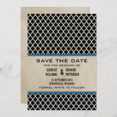 Blue Chic Quatrefoil Save the Date Invite (Voorkant / Achterkant)