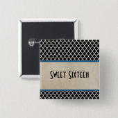 Blue Chic Quatrefoil Sweet 16 Button (Voorkant /achterkant)