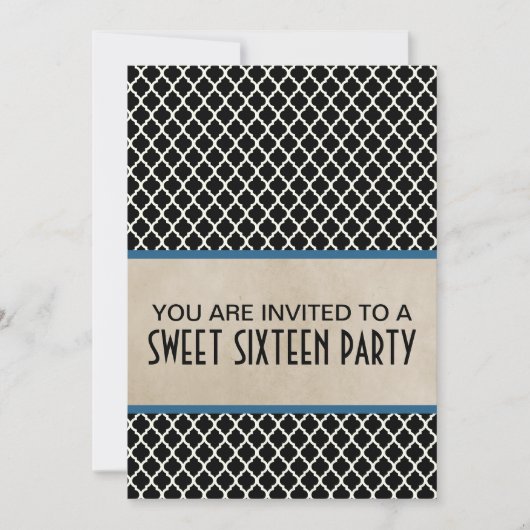 Blue Chic Quatrefoil Sweet 16 Invite Kaart (Voorkant)