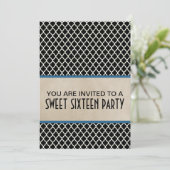 Blue Chic Quatrefoil Sweet 16 Invite Kaart (Staand voorkant)