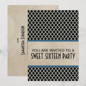 Blue Chic Quatrefoil Sweet 16 Invite Kaart (Voorkant / Achterkant)