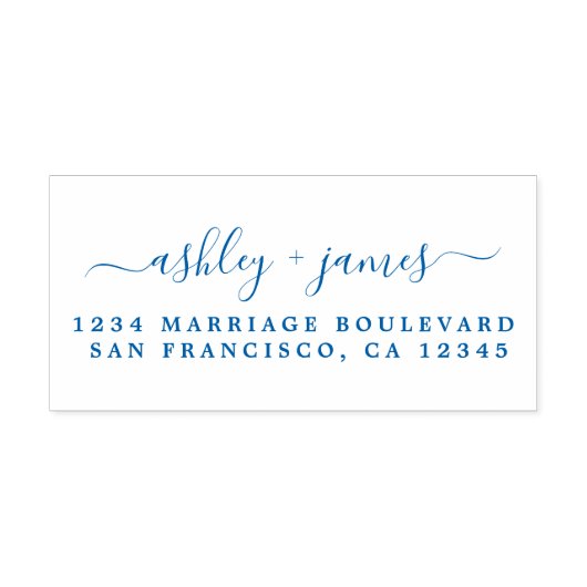 Blue Chic Script Names Wedding Return-adres Zelfinktende Stempel (Design)