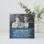 Blue Chic Steampunk Photo Save the Date Invite (Staand voorkant)
