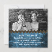 Blue Chic Steampunk Photo Save the Date Invite (Voorkant)