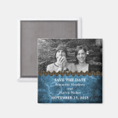 Blue Chic Steampunk Photo Save the Date Magnet (Voorkant / Achterkant)