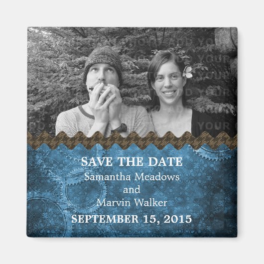 Blue Chic Steampunk Photo Save the Date Magnet (Voorkant)