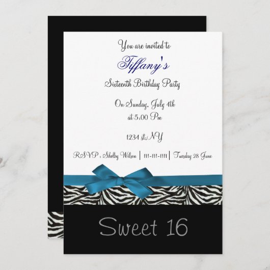 blue chic Sweet Sixteen - partij Uitnodiging (Voorkant / Achterkant)