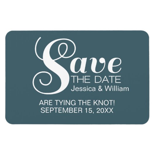 Blue Chic Typography Save the Date Magnet Magneet (Horizontaal)