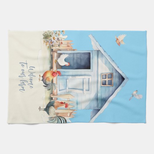 Blue Chicken Coop Farmhouse Dish Handdoek (Horizontaal)