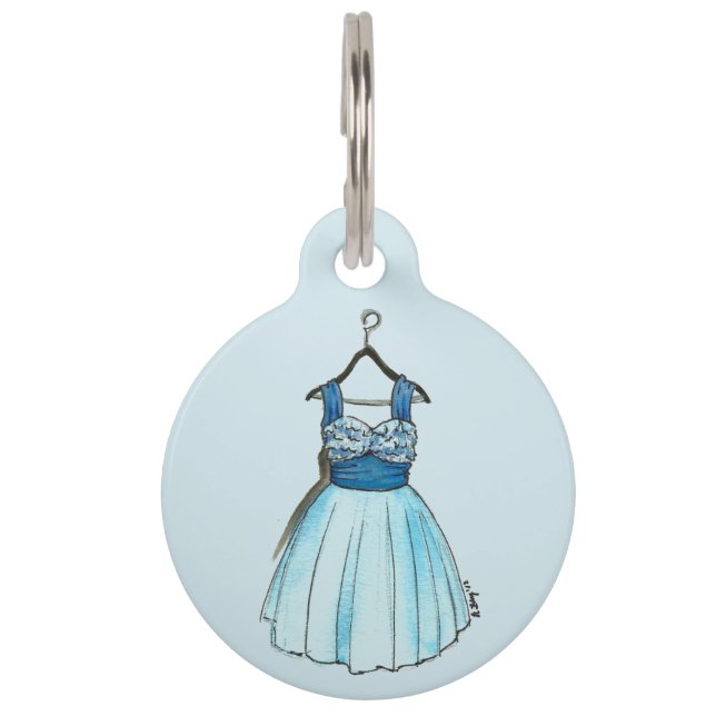 Blue Chiffon 1950s  Mode Retro Prom Huisdierpenning (Voorkant)